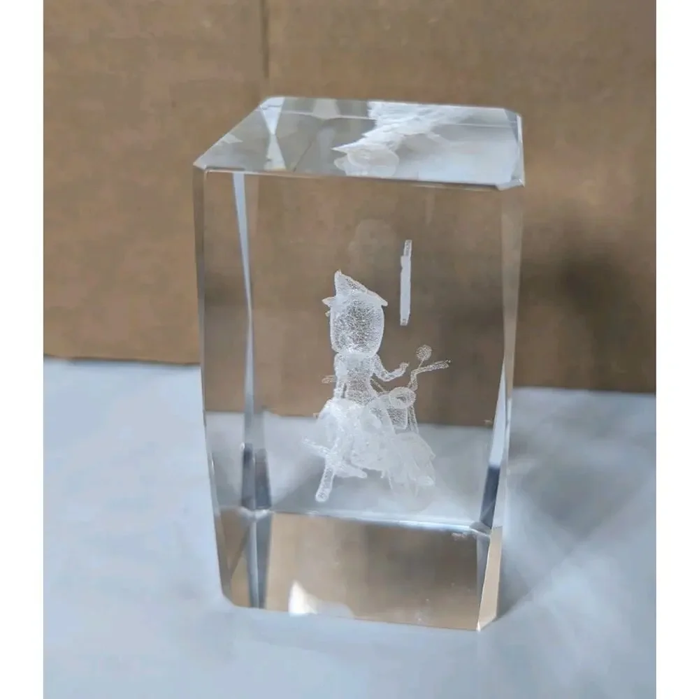 Betty Boop 3D Lazer Etched Crystal Art Glass Paperweight On A Chopper Born To...